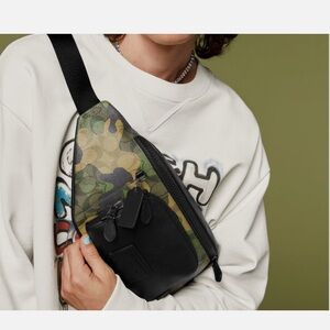 Coach Green Multi Camo Print Coated Canvas & Calf Leather Track Belt Bag (CM184)